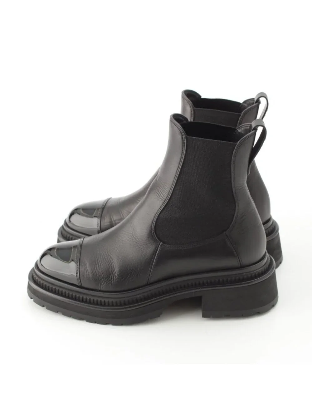 Chanel Leather CC Logo Side Gore Short Boots Shoes Black 36c